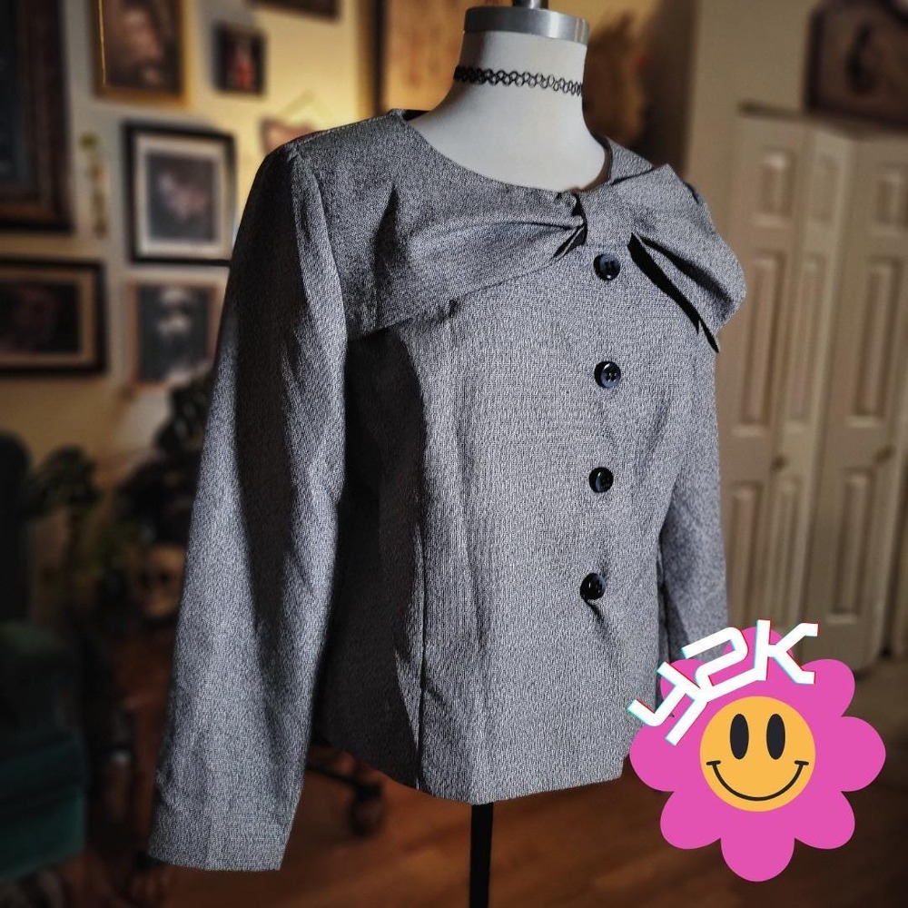Giorgio Sant Angelo Blazer Jacket Vintage Y2K Women's Black White Tweed Bow 14